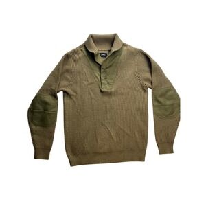National Geographic Wool Sweater Mens Medium Brown Elbow Patch Pullover Military